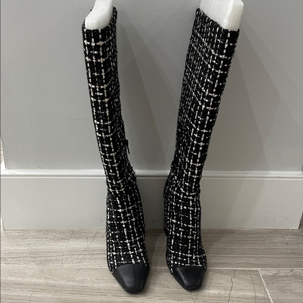 Steve Madden Black and White Tweed Heeled Boots